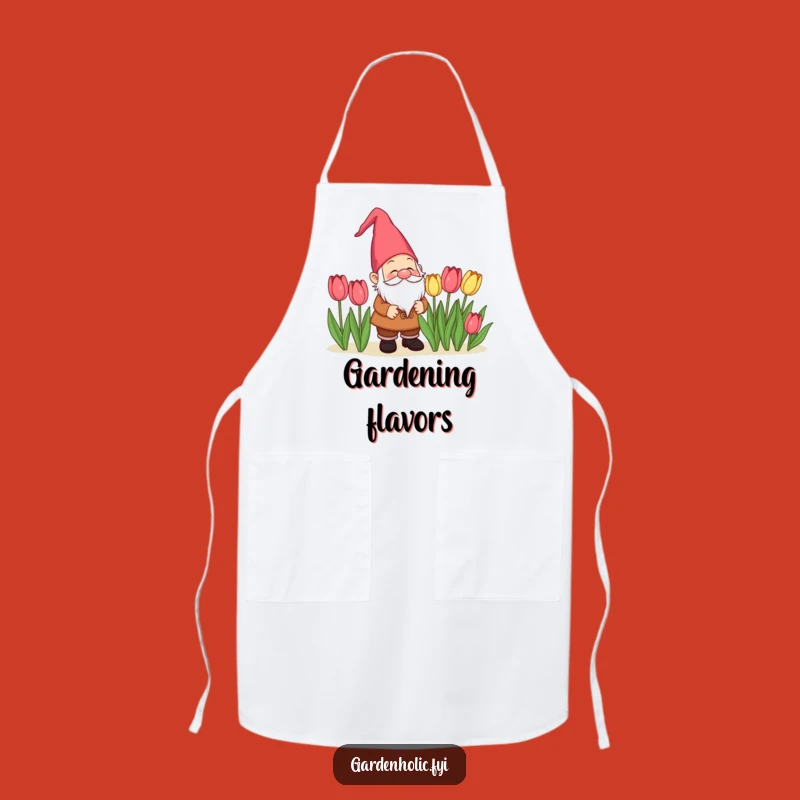 Funny Gnome Admiring Tulips Apron: Garden Chef's Magic, Perfect Gift