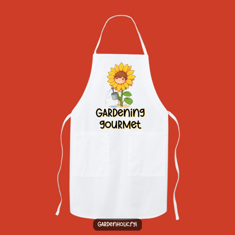 Funny Gardener Apron: Chef Watering Sunflower, Humorous Plant Kitchen Gift