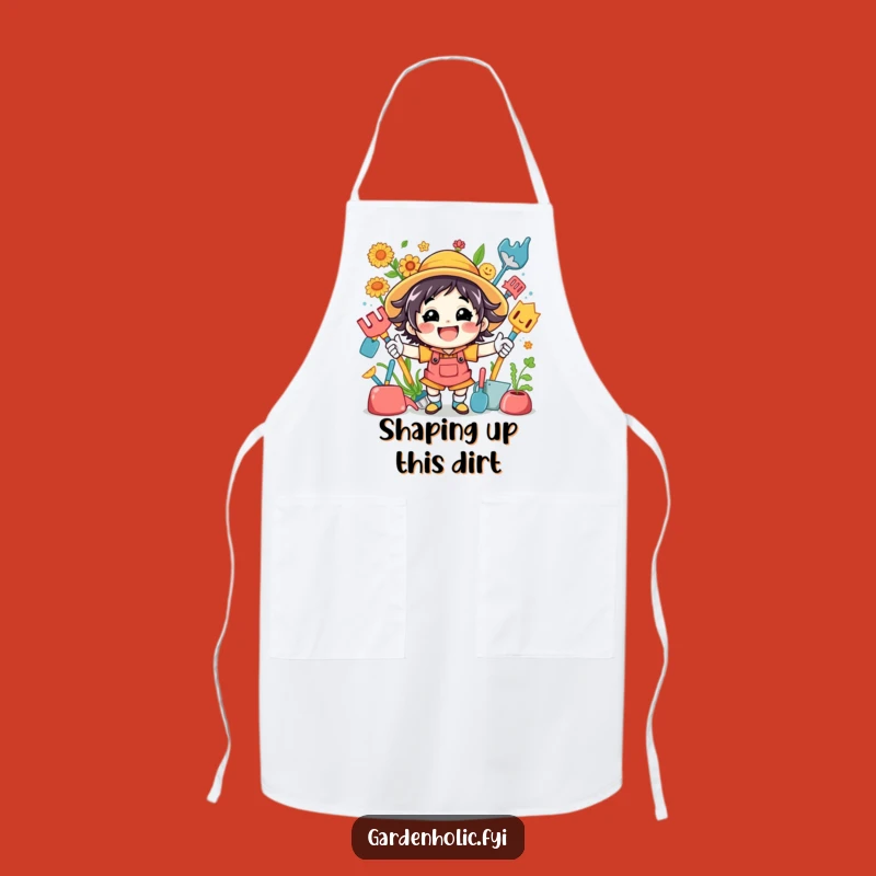 Funny Apron: Energetic Gardener Character with Tools, Humorous Kitchen & Garden Gift