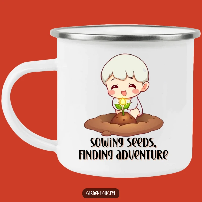 Funny Glowing Seed Planter Enamel Mug - Outdoor Character Planting, Adventurous Funny Gift for Campers