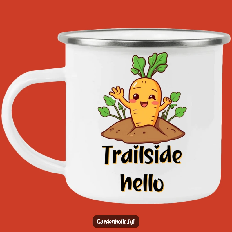 Funny Carrot Camping Mug: Joyful Wave from Soil, Outdoor Funny Gift