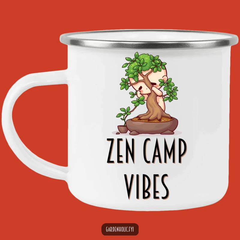 Funny Camp Mug: Character Pruning Bonsai, Hilarious Outdoor Gift for Nature Lovers