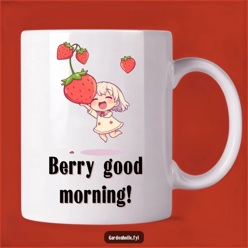 Funny Strawberry Catch Mug - Joyful Character, Oversized Fruit, Ideal Funny Gift!