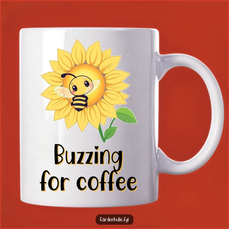 Funny Bee Sunflower Mug: Curious Buzzing Around Giant Glow, Perfect Gift