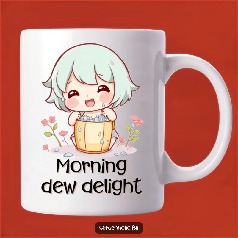 Funny Dew Collector Mug: Gleeful Character with Bucket, a Whimsical Funny Gift!
