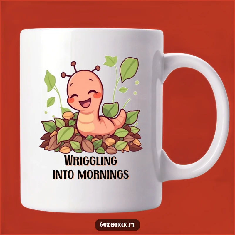 Funny Earthworm Digging Leaves Mug: Giggling Garden Fun, Perfect Gift