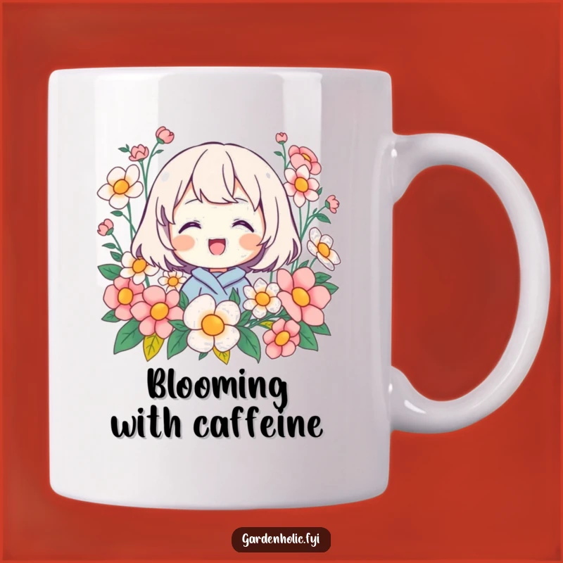 Funny Flower Lover Mug: Beaming Character in Blooms, Perfect Happy Gift