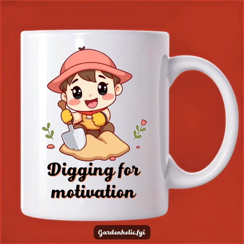 Funny Gardener Mug: Excited Digging Character, Energetic Funny Gift for Diggers