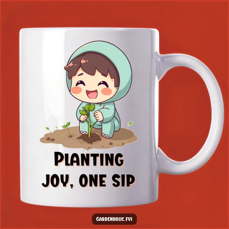 Funny Planter Mug: Enthusiastic Character Planting Seeds Gift