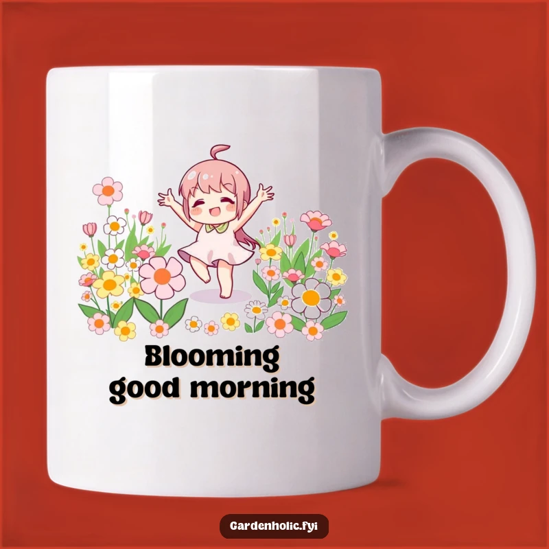 Funny Victory Dance Mug: Character Celebrating Flowers, Hilarious Gift for Joyful Souls