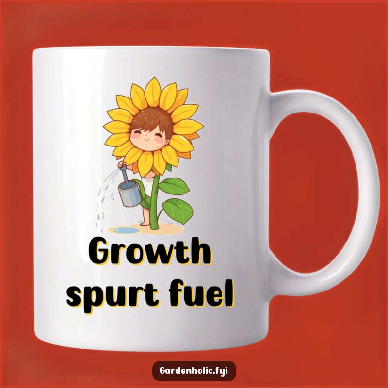 Funny Gardener Mug: Joyful Character Watering Sunflower, Cute Gardening Gift