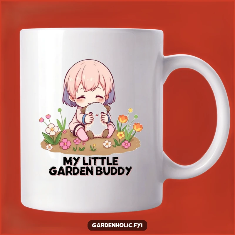 Funny Gardener's Companion Mug: Adorable Fuzzy Friend Art, Perfect Funny Gift for Plant Lovers