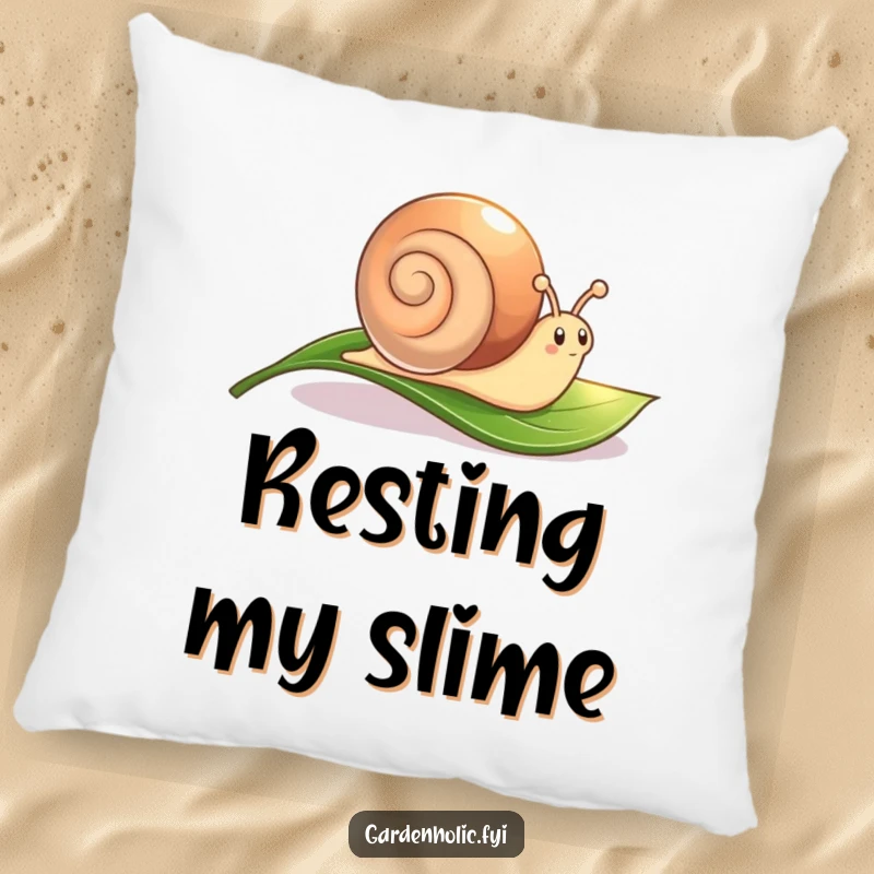 Funny Snail Pillow: A cute character leaving a shimmering trail across a leaf, adds comfort.
