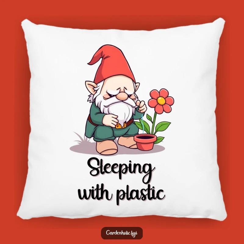 Funny Grumpy Gnome Pillow: Cozy and Comical Garden Accent Gift for Plastic Flower Fans