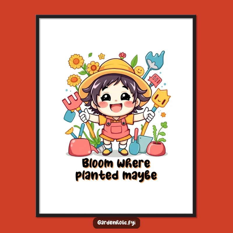 Funny Digital Art: Energetic Gardener Character with Tools, Instant Humorous Download Gift