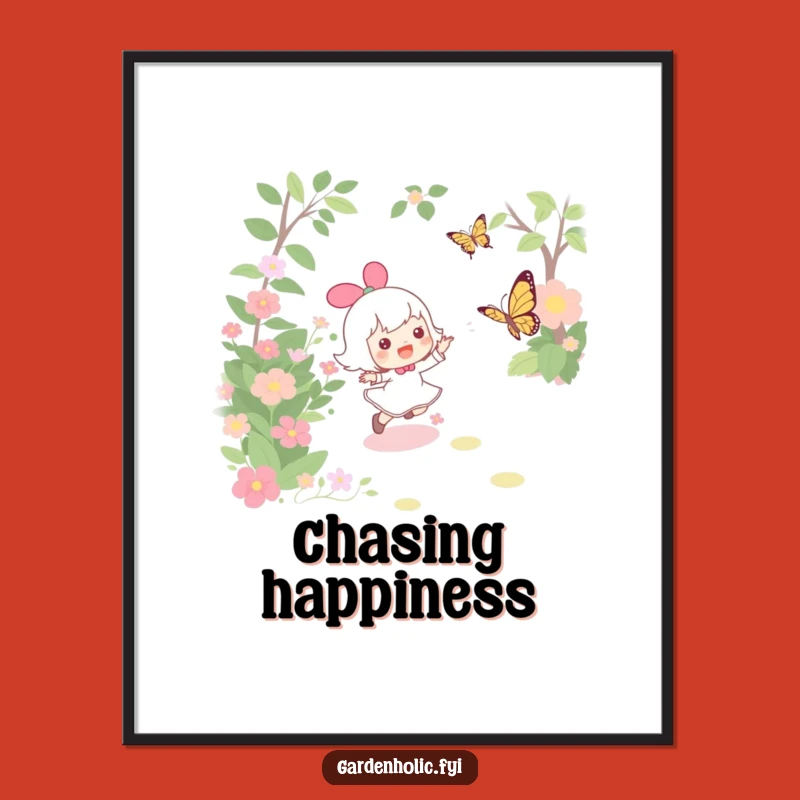 Funny Garden Digital Art: Joyful Butterfly Chase Print for Instant Whimsy