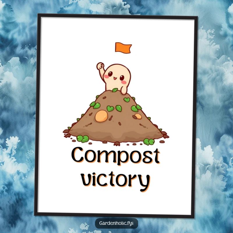 Funny Digital Art: A character waves a tiny flag from atop a compost pile, creating a humorous and celebratory visual.