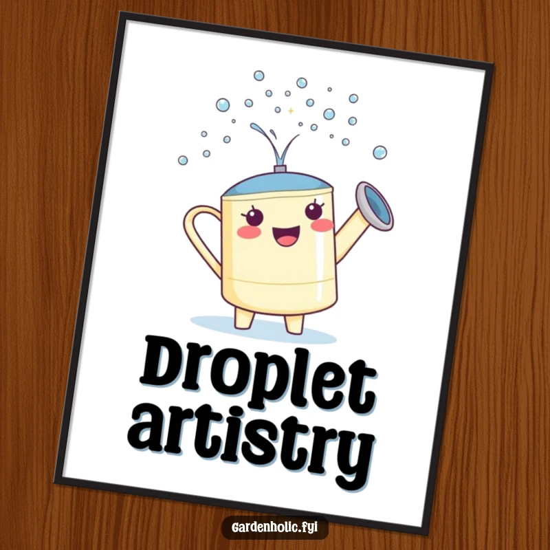 Funny Watering Can Digital Art Print: A proud character showering tiny sparkling droplets, instant download.