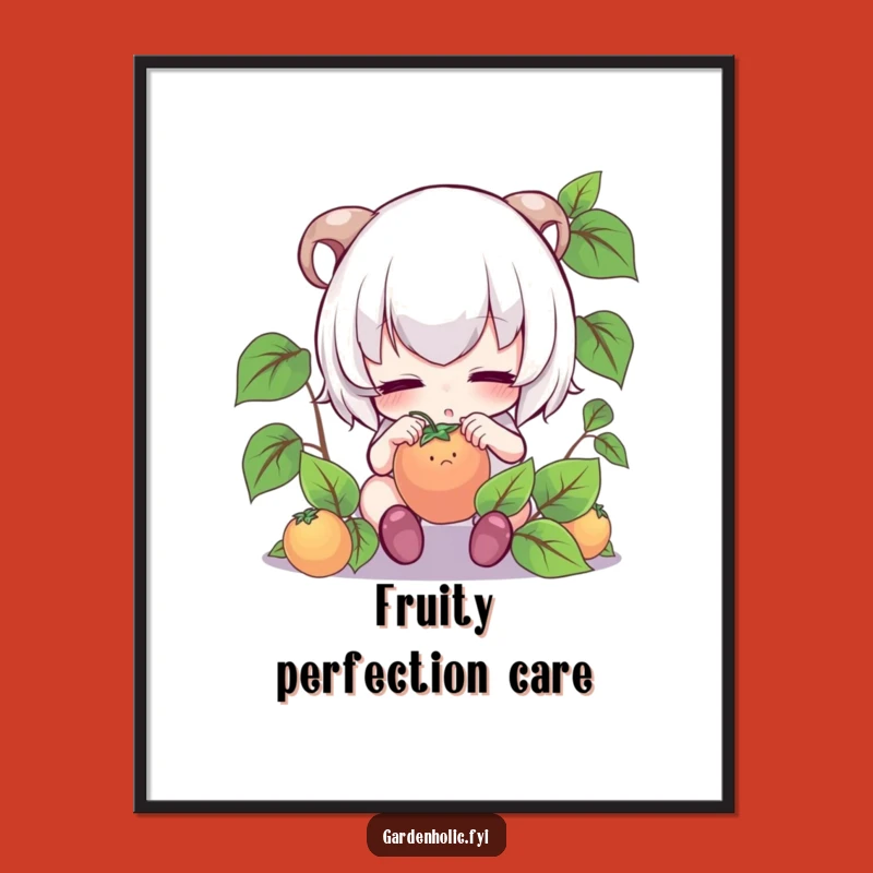 Funny Gardener Print: Focused Character's Tiny Fruit Wall Art