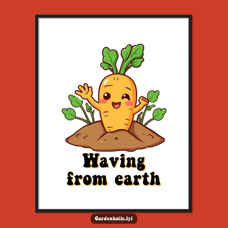 Funny Carrot Digital Art: Joyful Wave from Soil, Instant Download Funny Gift
