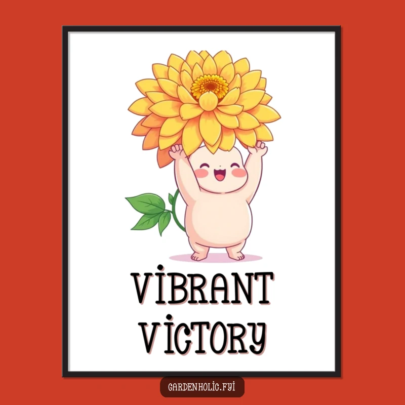 Funny Flower Art Print: Chubby Character with Giant Bloom, Whimsical Digital Gift