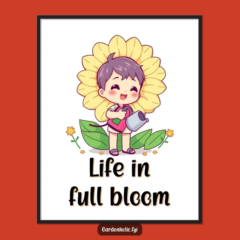 Funny Gardener Art Print: Flower Watering Character, Perfect Gift for Plant Art Lovers