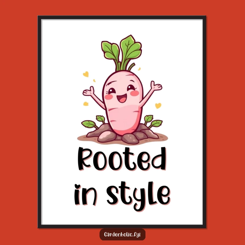 Funny Radish Digital Art: Happy Veggie Bursting, Instant Download Funny Gift