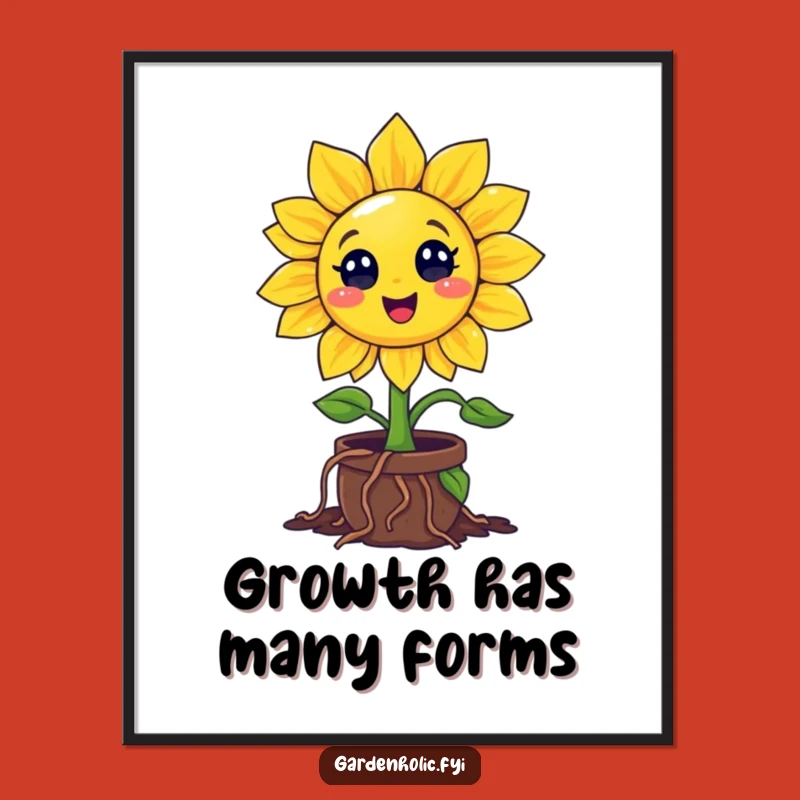 Funny Sunflower Digital Art Print: Enthusiastic Roots In A Tiny Pot, Instant Hilarious Gift