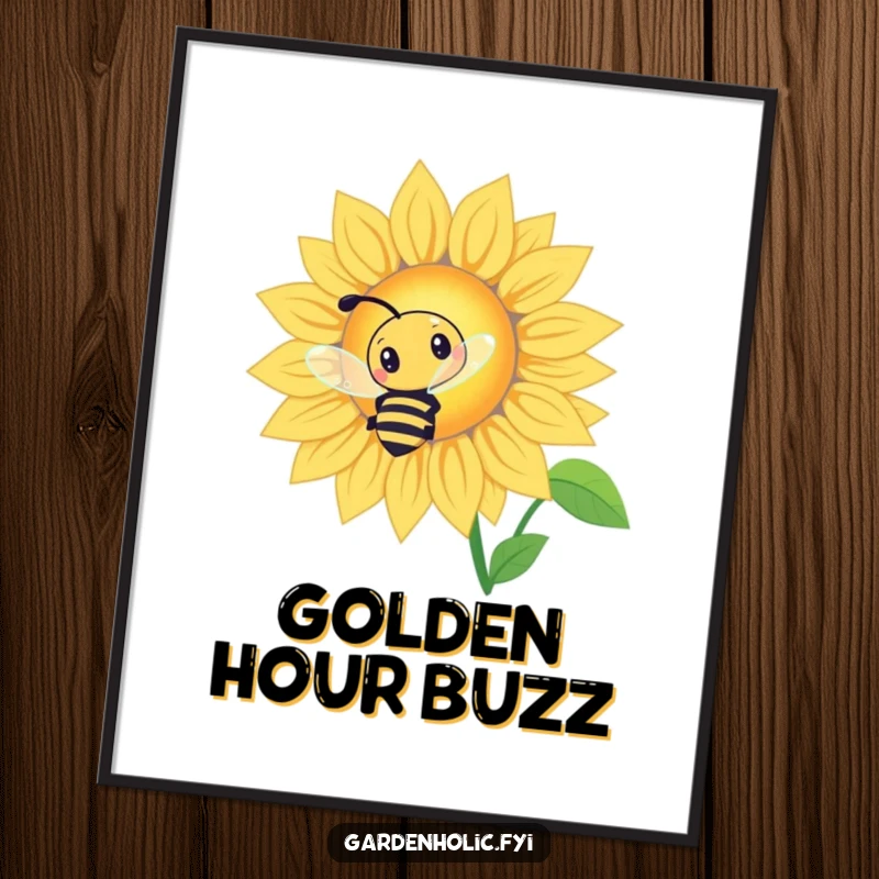 Funny Bee Sunflower Digital Art Print: A curious bee buzzing around a giant glowing sunflower, instant art.