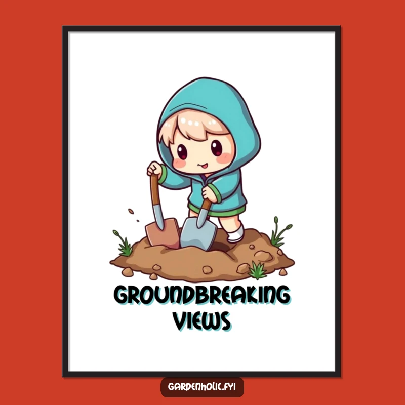 Funny Miniature Shovel Digital Art - Energetic Digging Character, Instant Humorous Wall Decor!