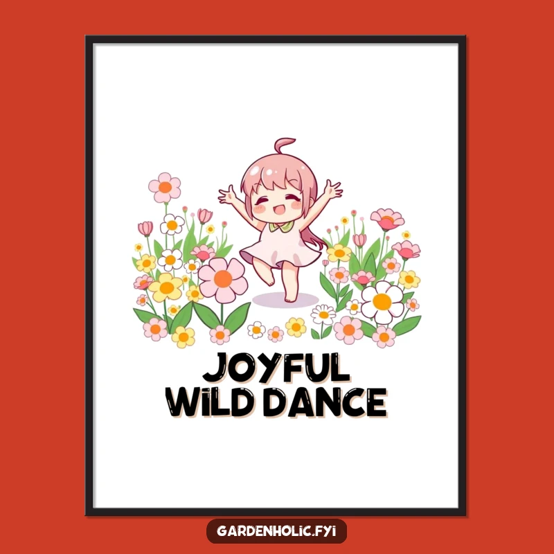 Funny Victory Dance Art Print: Character Celebrating Flowers, Whimsical Digital Gift