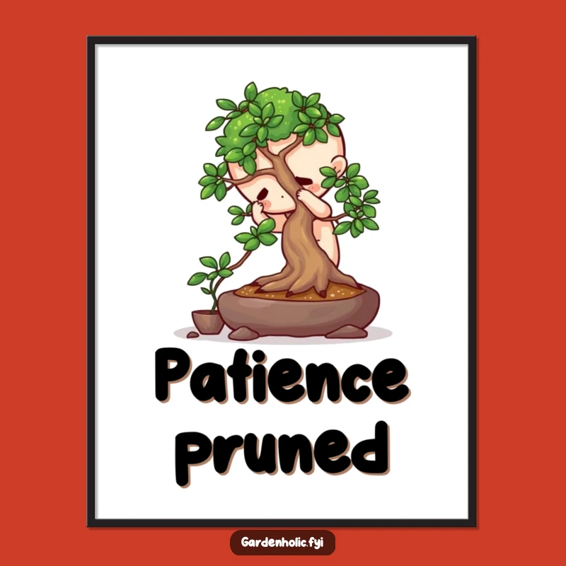 Funny Bonsai Art Print: Character Pruning Tree, Whimsical Digital Download & Gift
