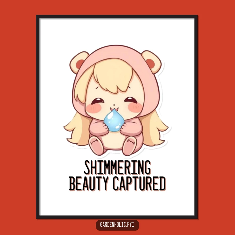 Funny Dewdrop Hug Digital Art - Gentle Character, Tiny Sparkle, Instant Wall Decor!