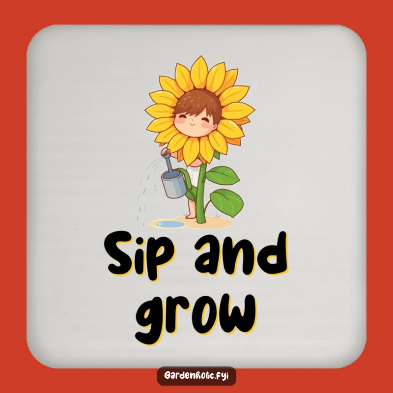 Funny Gardener Drink Coaster: Sunflower Water Design, Unique Plant Gift