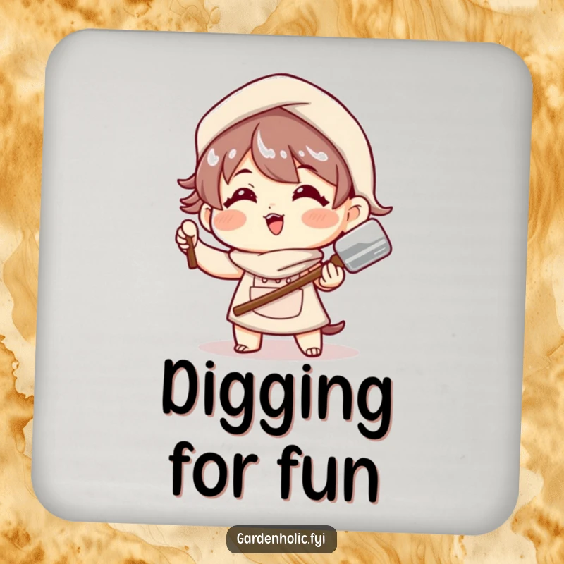 Funny Coasters: A character strikes a playful pose with a trowel, offering functional charm and humor to tabletops.