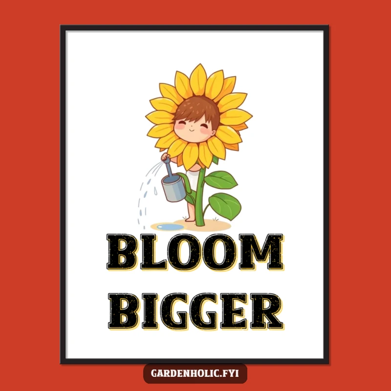 Funny Gardener Poster: Sunflower Watering Art, Wall Decor Plant Gift