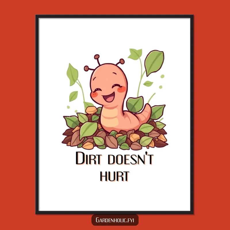 Funny Earthworm Digging Leaves Poster: Playful Garden Art, Perfect Gift