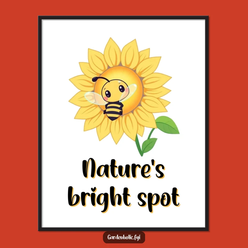 Funny Bee Sunflower Poster: Curious Buzzing, Wall Art Funny Gift for Decor