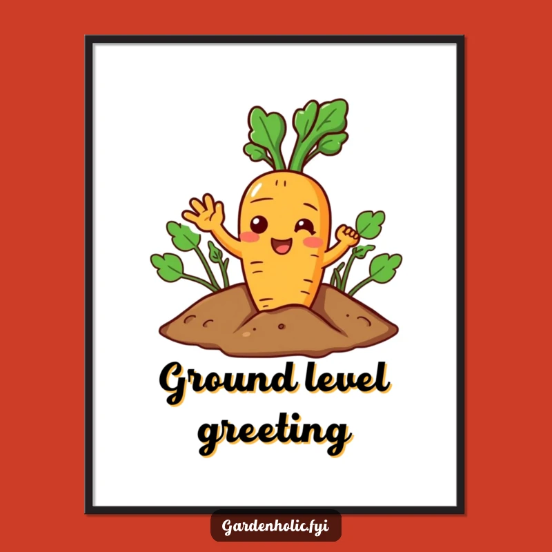 Funny Carrot Poster: Joyful Wave from Soil, Wall Art Funny Gift for Kitchen