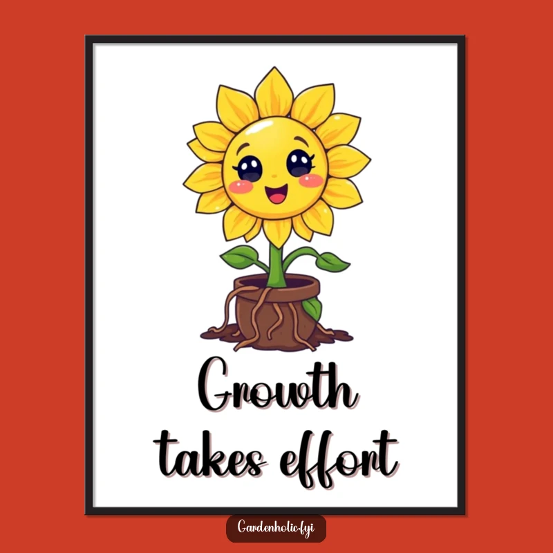 Funny Sunflower Poster: Enthusiastic Roots In A Tiny Pot, Hilarious Wall Art Gift