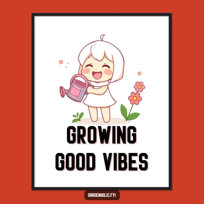 Funny Cute Gardening Poster: Character Watering a Bloom, Whimsical Wall Art & Hilarious Gift