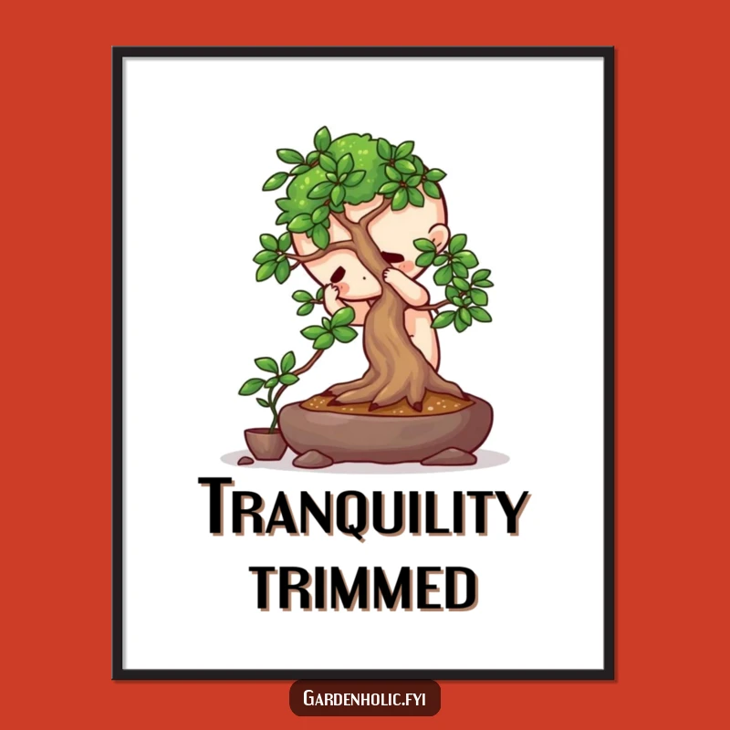 Funny Bonsai Poster: Focused Character Pruning Tree, Whimsical Wall Art & Hilarious Gift