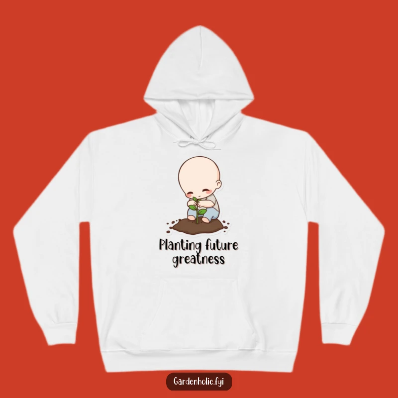 Funny Planting Hoodie: Cozy Tiny Being Sowing Seeds, Warm Humorous Gift!