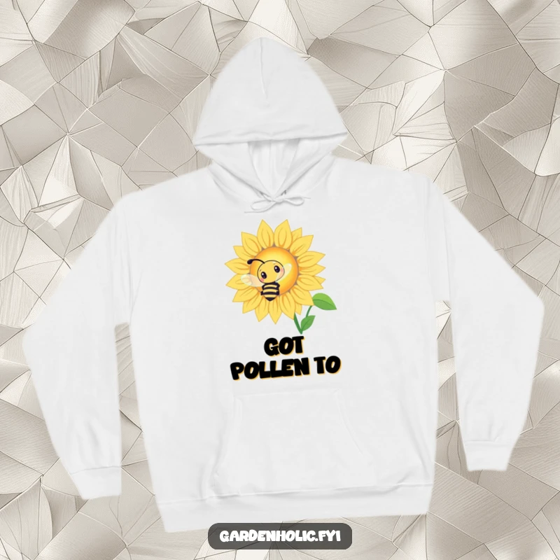 Funny Bee Sunflower Hoodie: A curious bee buzzing around a giant glowing sunflower, cozy and charming.