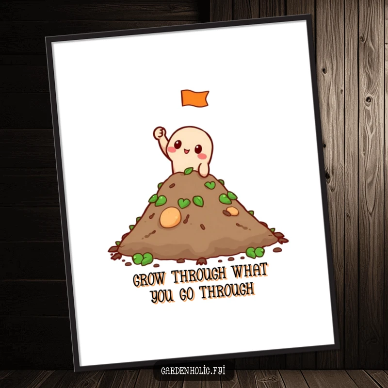 Funny Free Printable Wall Art: Character triumphantly waves a small flag from atop a compost pile, ruling their earthy domain.