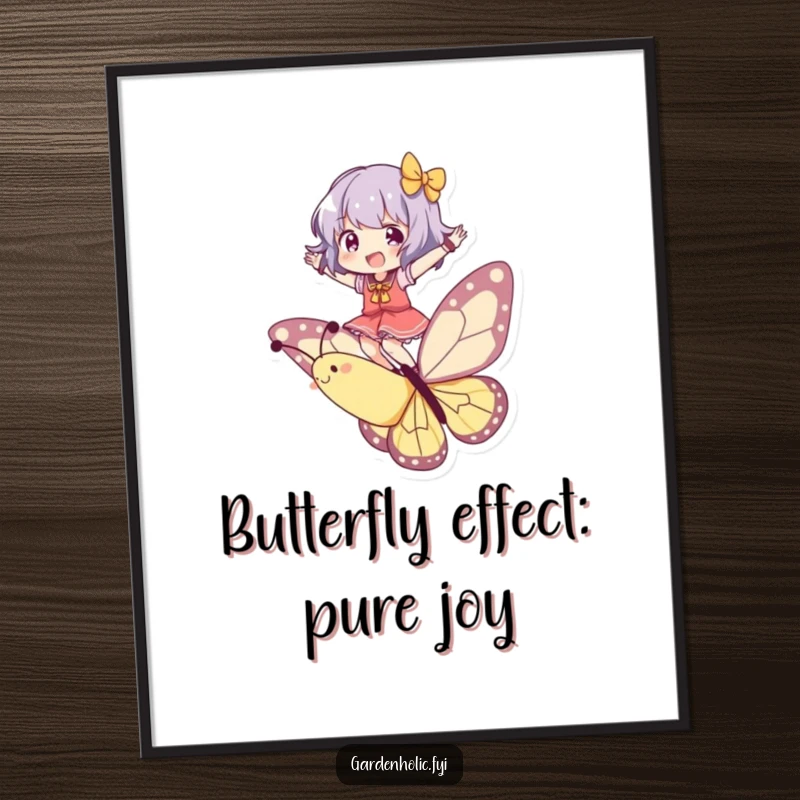 Funny Free Printable Wall Art showing a character joyfully balancing on a playful butterfly, creating a whimsical and light atmosphere.