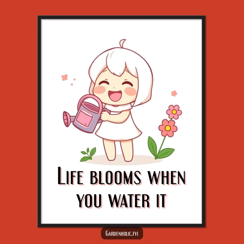 Funny Free Printable Wall Art: Cute Character Watering Flowers, Downloadable Art for a Cheerful Home!