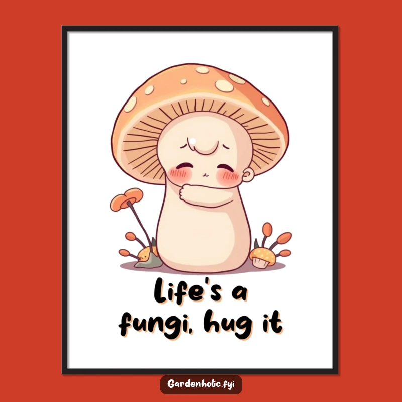 Funny Free Printable Wall Art: Mushroom Hug Character, Whimsical Downloadable Art for Cozy Spaces