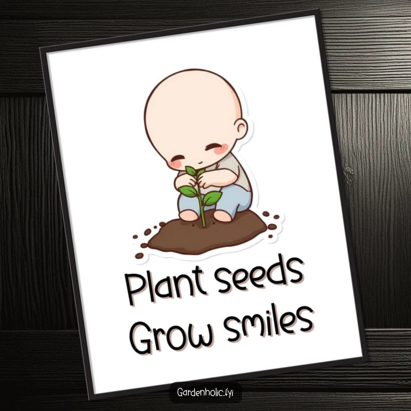 Funny Free Printable Wall Art: Tiny being planting a seed with great care, representing growth and new beginnings.