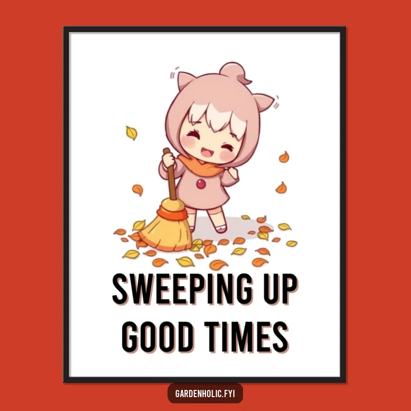 Funny Free Printable Wall Art: Leaf Sweeping Character, Charming Downloadable Art for Organized Spaces